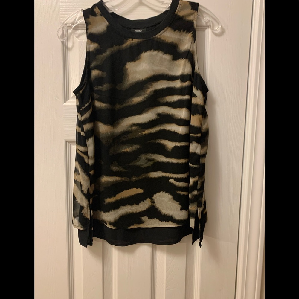 Mossimo black, taupe and cream printed top szSNWT